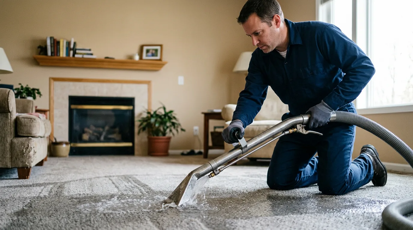 Water damage restoration technician working near Kalamazoo, MI